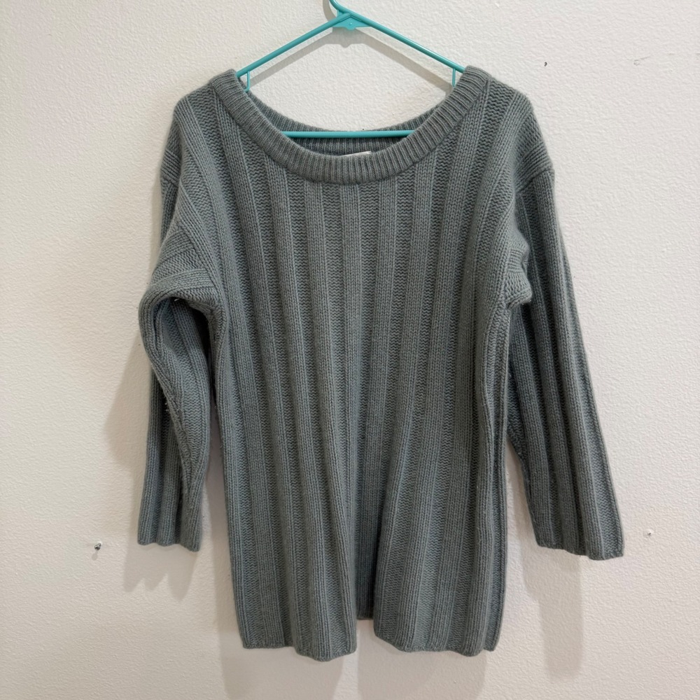 Neiman Marcus Exclusive 100% Cashmere Ribbed Sweater Sage Green Small